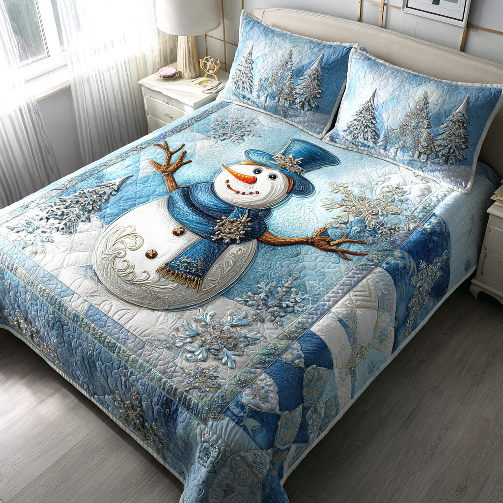 Frosty Lane Snowman 3-Piece Quilted Bedding Set NCU0NTD897