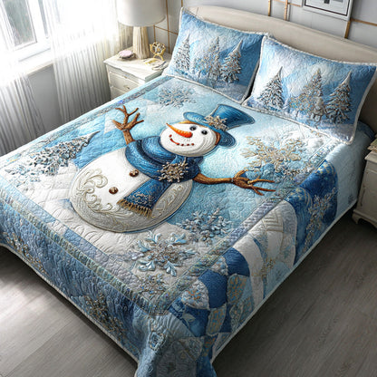 Frosty Lane Snowman 3-Piece Quilted Bedding Set NCU0NTD897