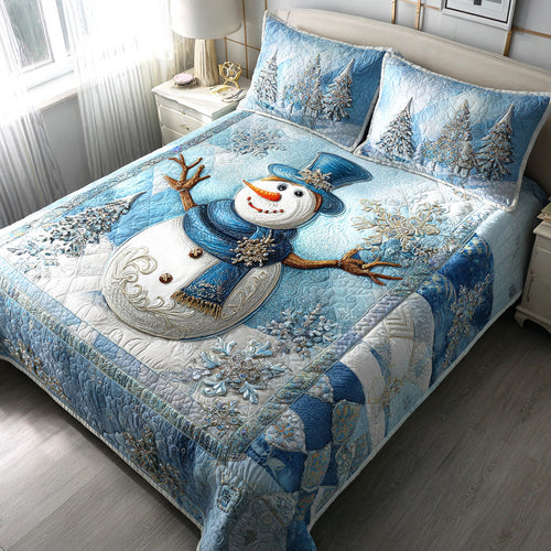Frosty Lane Snowman 3-Piece Quilted Bedding Set NCU0NTD897