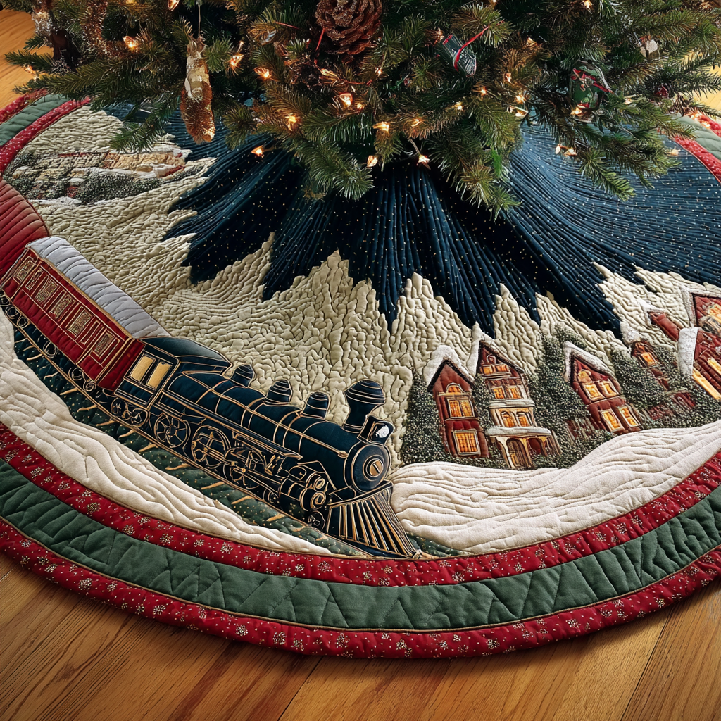 Frosty Train Christmas Quilted Tree Skirt NCU0DDK1846