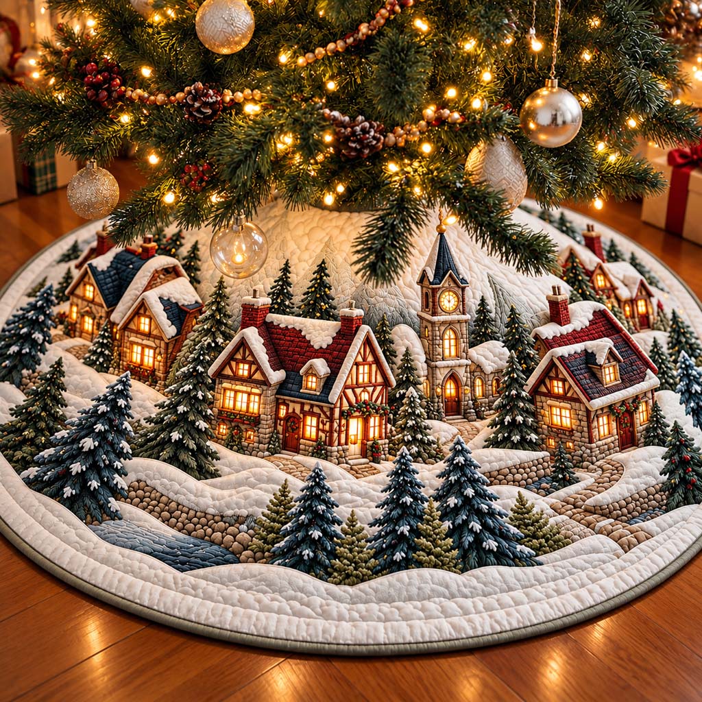 Frosty Village Christmas Quilted Tree Skirt NCU0HNH1274