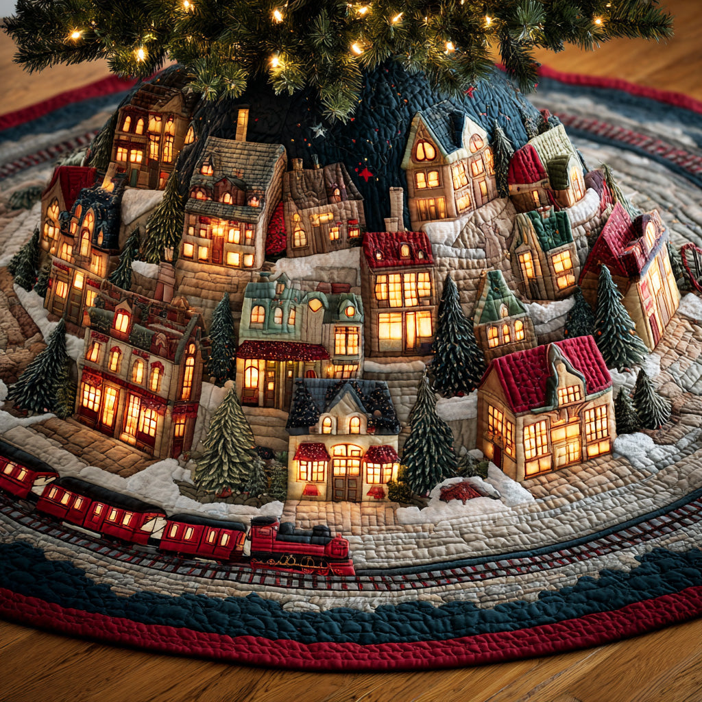 Frozen Village Light Christmas Quilted Tree Skirt NCU0NTD1047