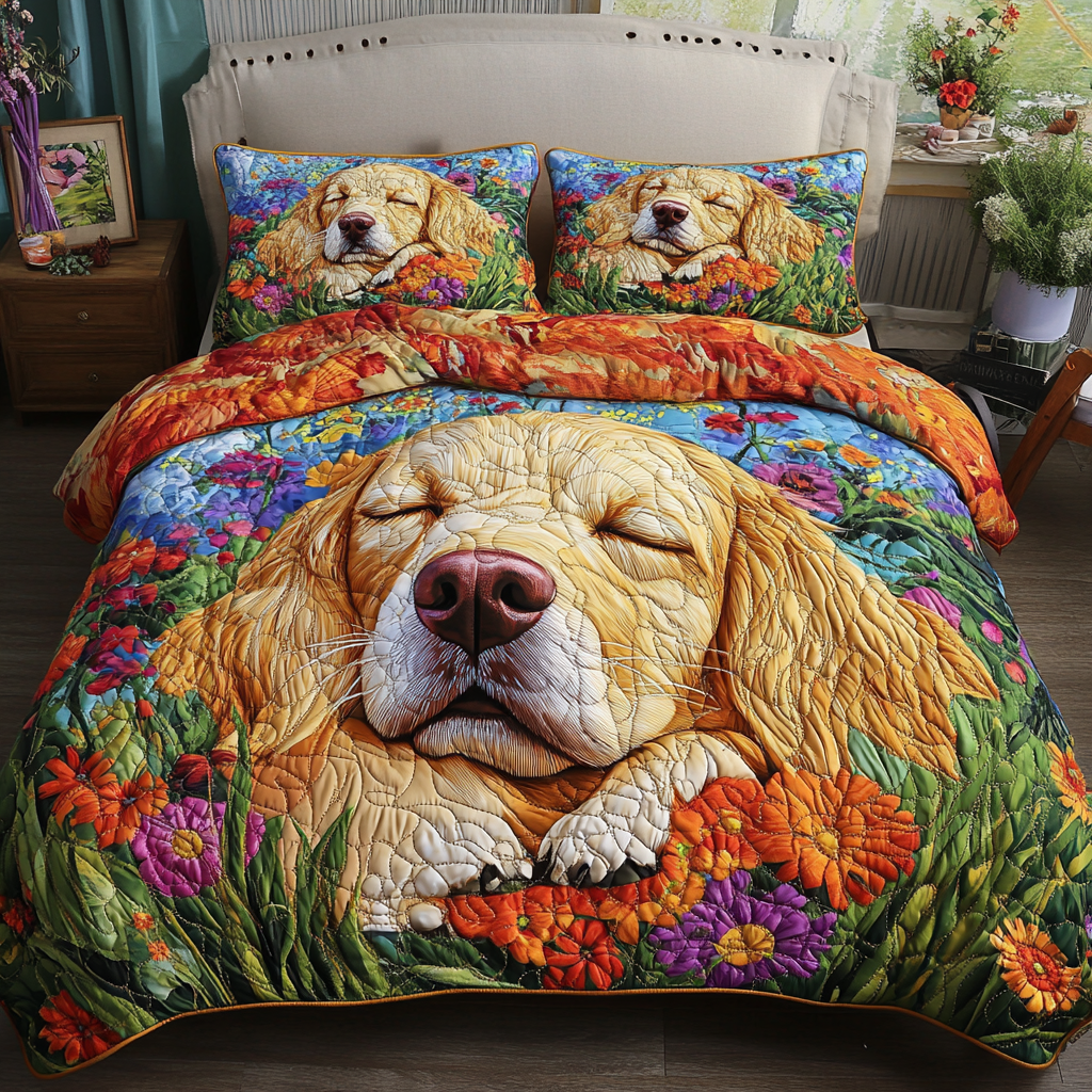 Furry Blossoms 3-Piece Quilted Bedding Set NCU0NVH837