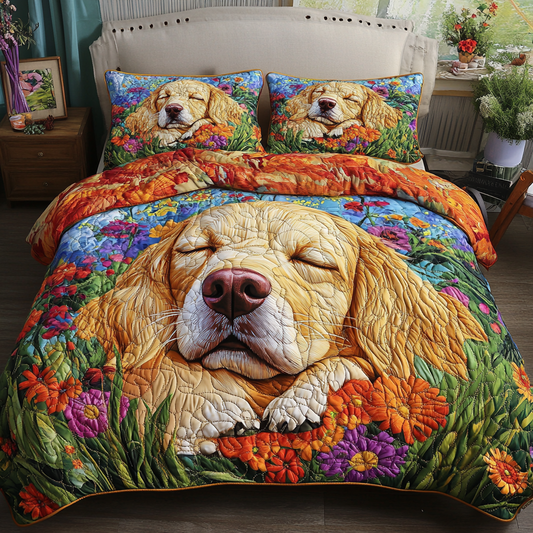 Furry Blossoms 3-Piece Quilted Bedding Set NCU0NVH837