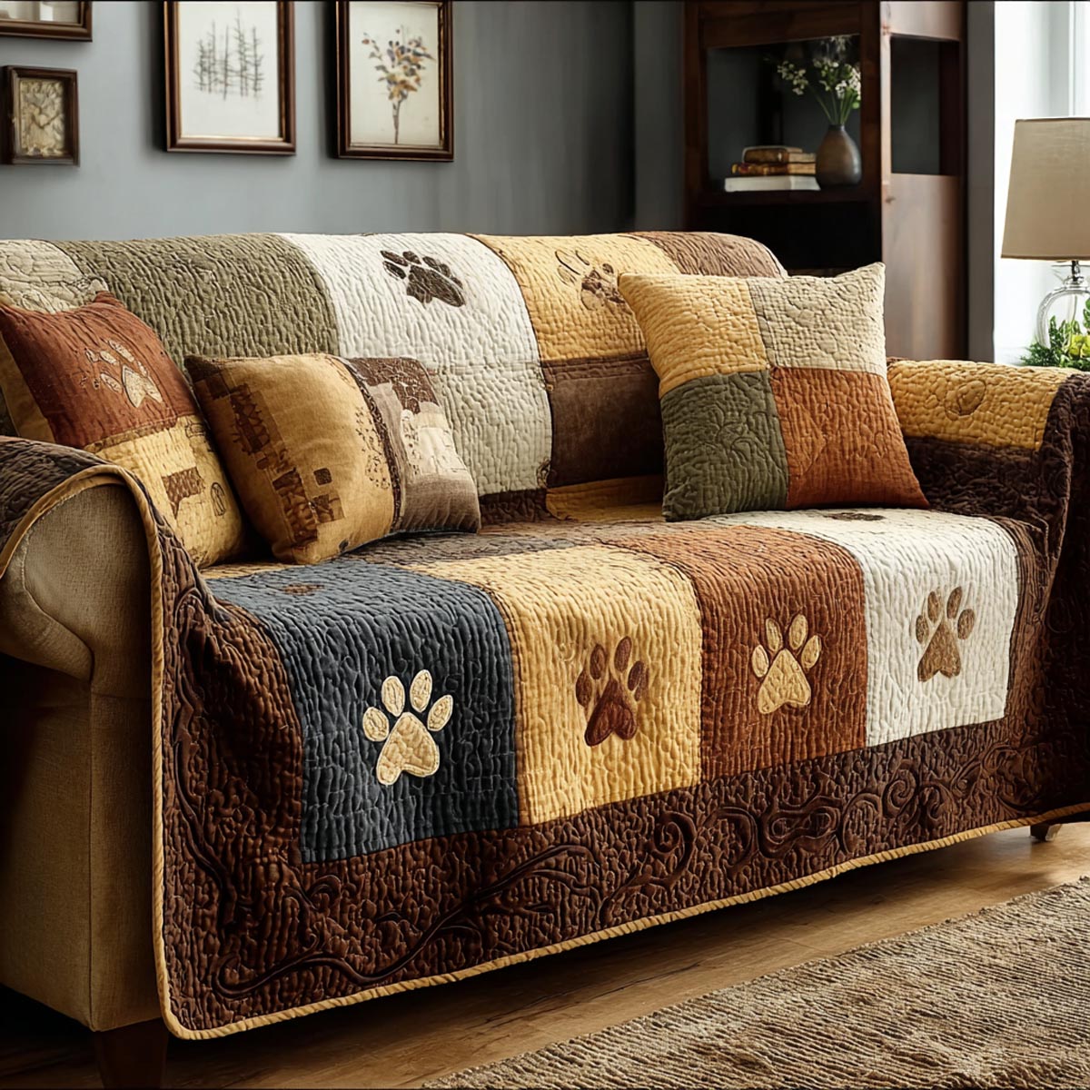 Furry Steps Quilted Sofa Cover NCU0DV1728