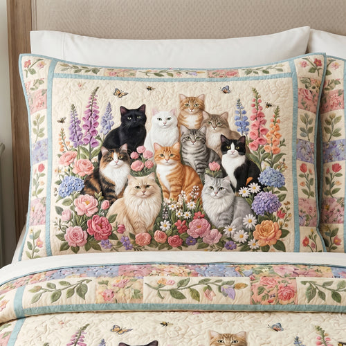 Garden Cat Gathering Quilted Bedding Pillow Case NCU0DV2189