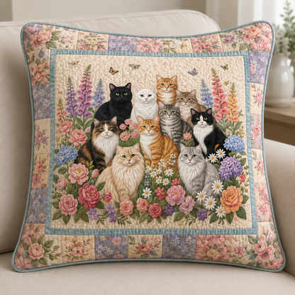 Garden Cat Gathering Quilted Pillow Case NCU0DV2189