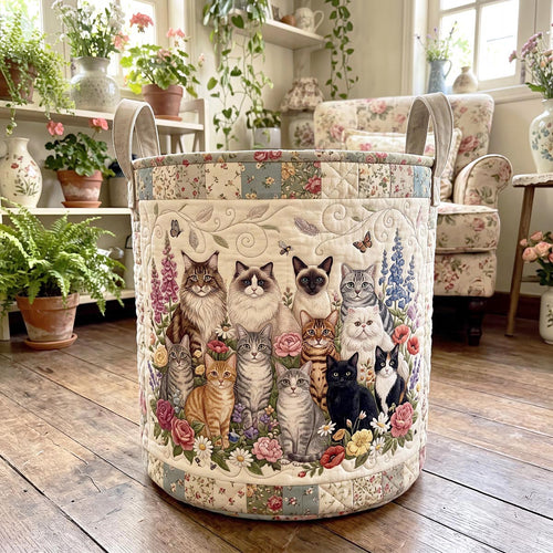 Garden Cat Gathering Quilted Laundry Basket NCU0DV2338