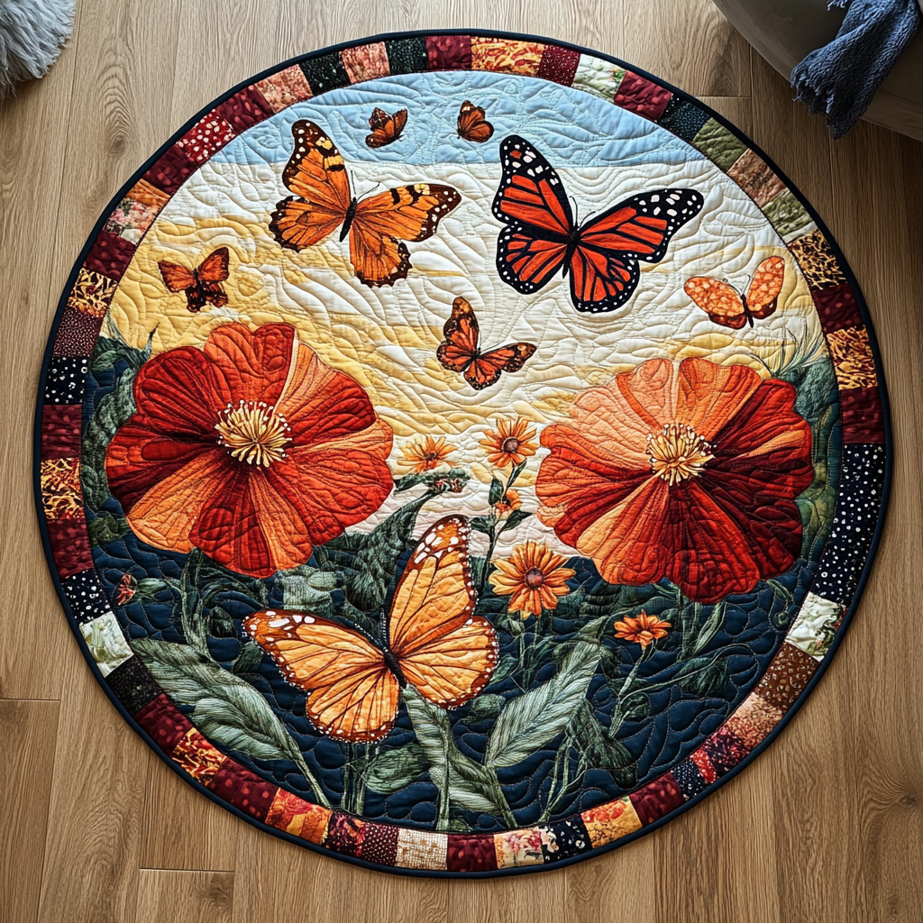 Garden Flight Quilted Round Mat NCU0DK1157