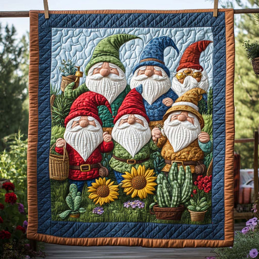 Garden Gnome Gathering Quilted Blanket NCU0NXD055