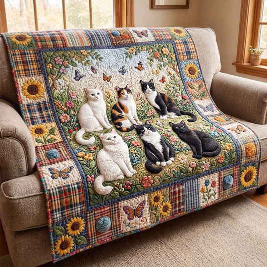 Garden Party Cats Quilted Blanket NCU0PTT3189