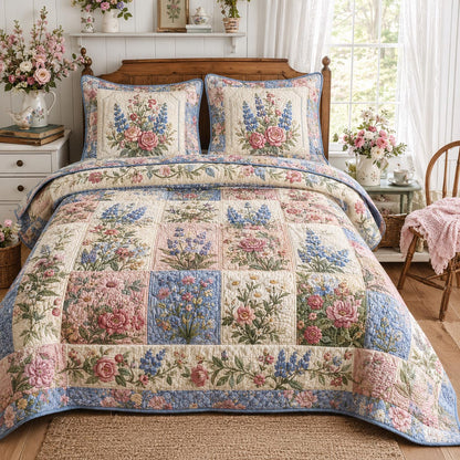Garden Patchwork Blooms 3-Piece Quilted Bedding Set NCU0DV2382