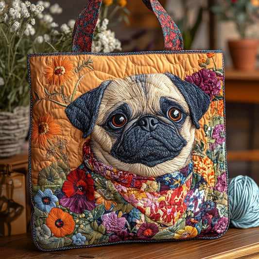 Garden Pug Bliss Quilted Tote Bag NCU0NXD763
