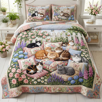Garden Whiskers 3-Piece Quilted Bedding Set NCU0DV2202