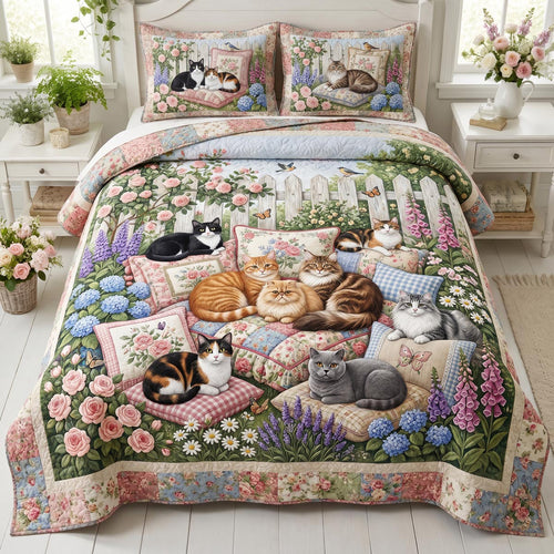 Garden Whiskers 3-Piece Quilted Bedding Set NCU0DV2202
