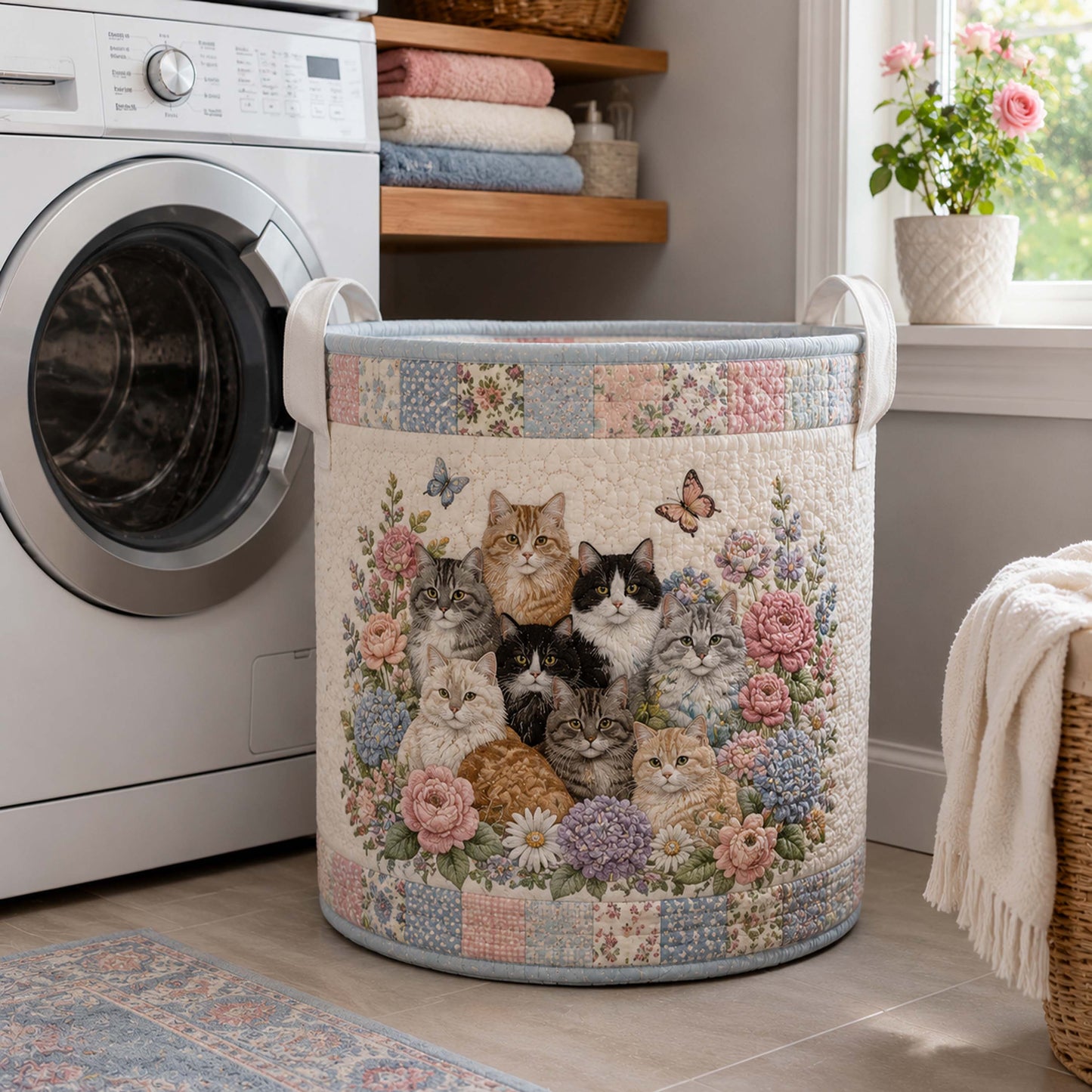 Garden Whiskers Quilted Laundry Basket NCU0NTD2079
