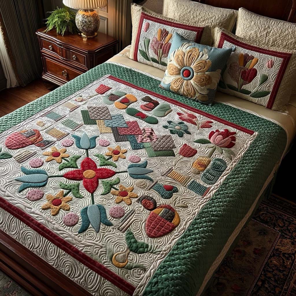 Garden Whisper 3-Piece Quilted Bedding Set NCU0DQQ0267
