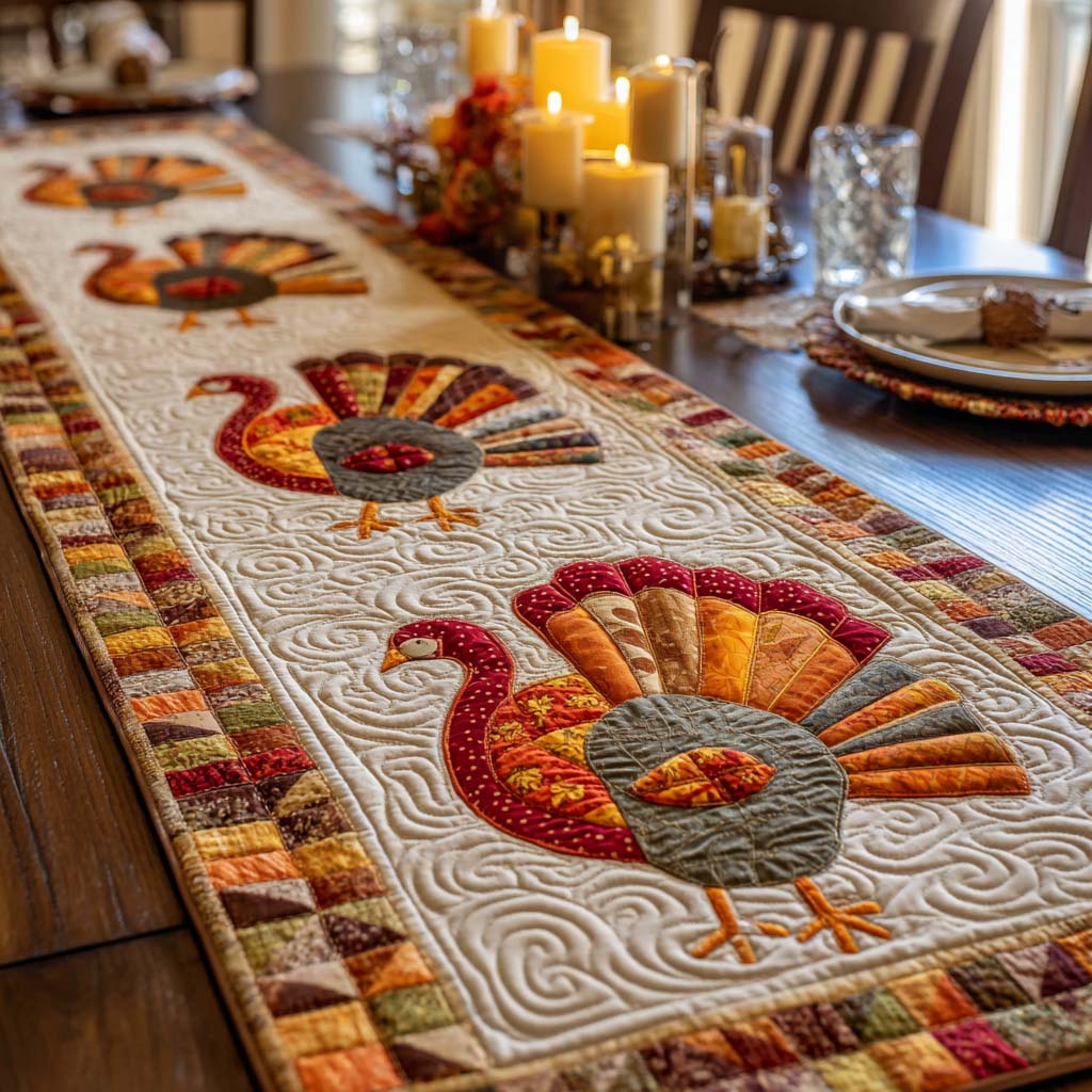 Gathered Turkey Quilted Table Runner NCU0NNT1879