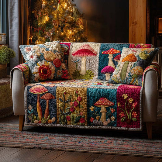 Cozy Woodland Mushrooms Quilted Sofa Cover NCU0NXD1144
