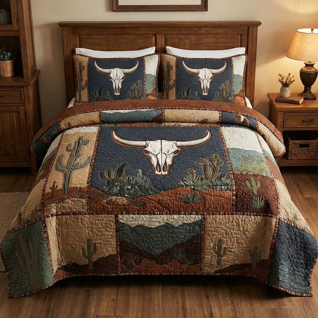 Sagebrush Longhorn Desert 3-Piece Quilted Bedding Set NCU0LDH045