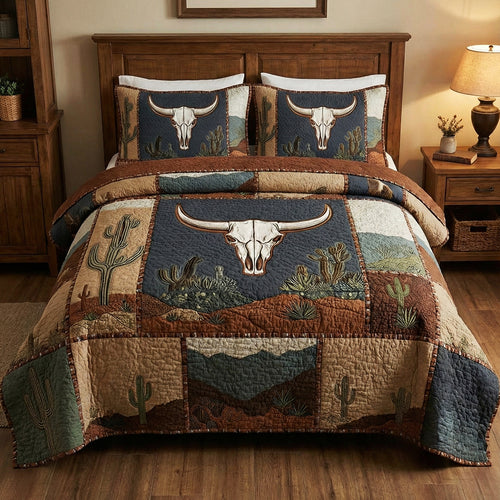 Sagebrush Longhorn Desert 3-Piece Quilted Bedding Set NCU0LDH045