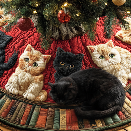 Cozy Reading Cat Christmas Quilted Tree Skirt NCU0NTD848