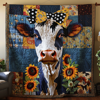 Genteel Sunflower Cow Quilted Blanket NCU0TH817