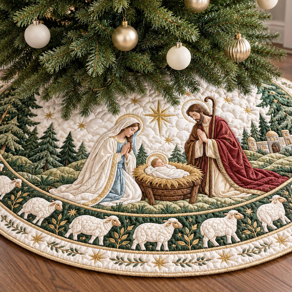 Gentle Nativity Christmas Quilted Tree Skirt NCU0NTD2291
