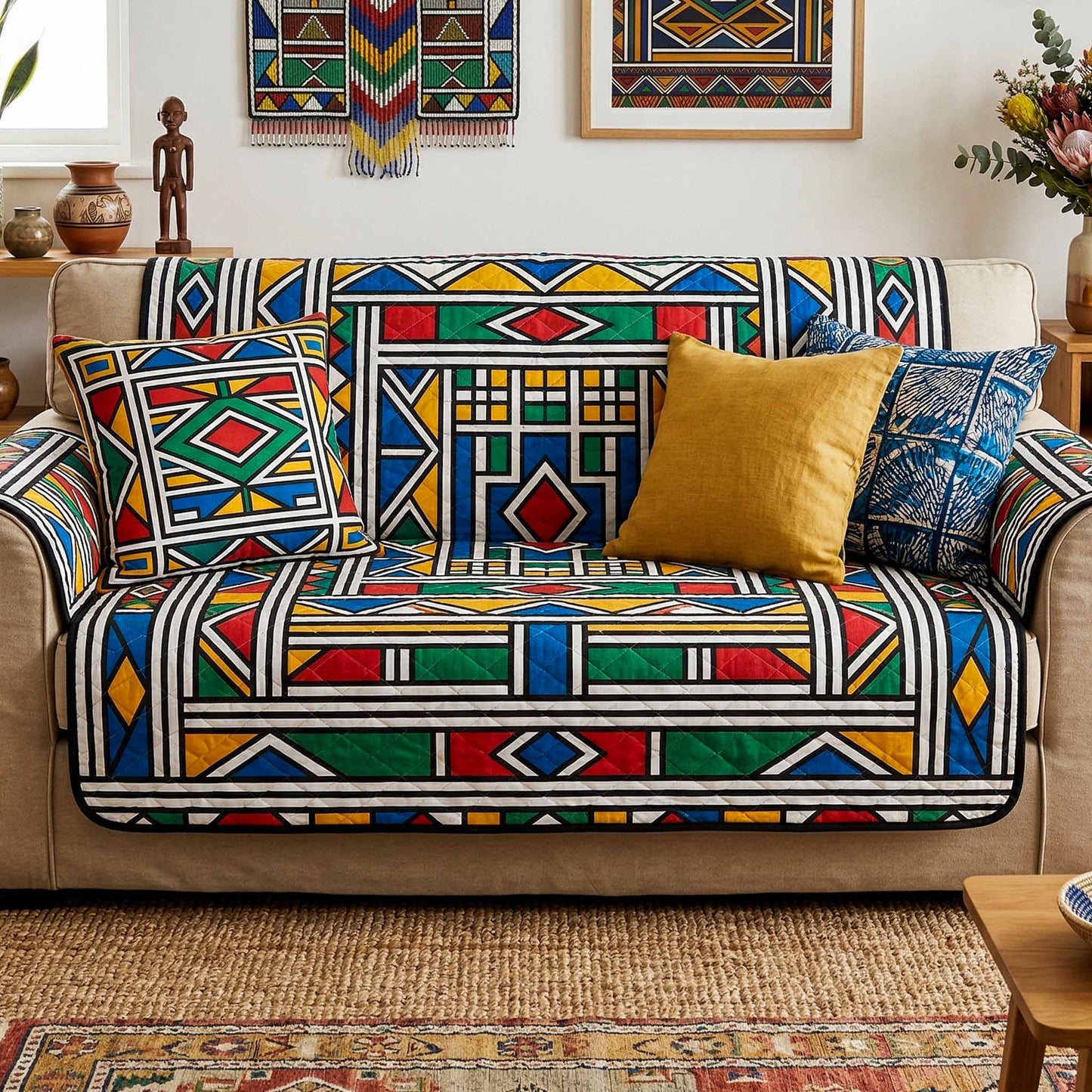 Geo Bright Quilted Sofa Cover NCU0NXD1830