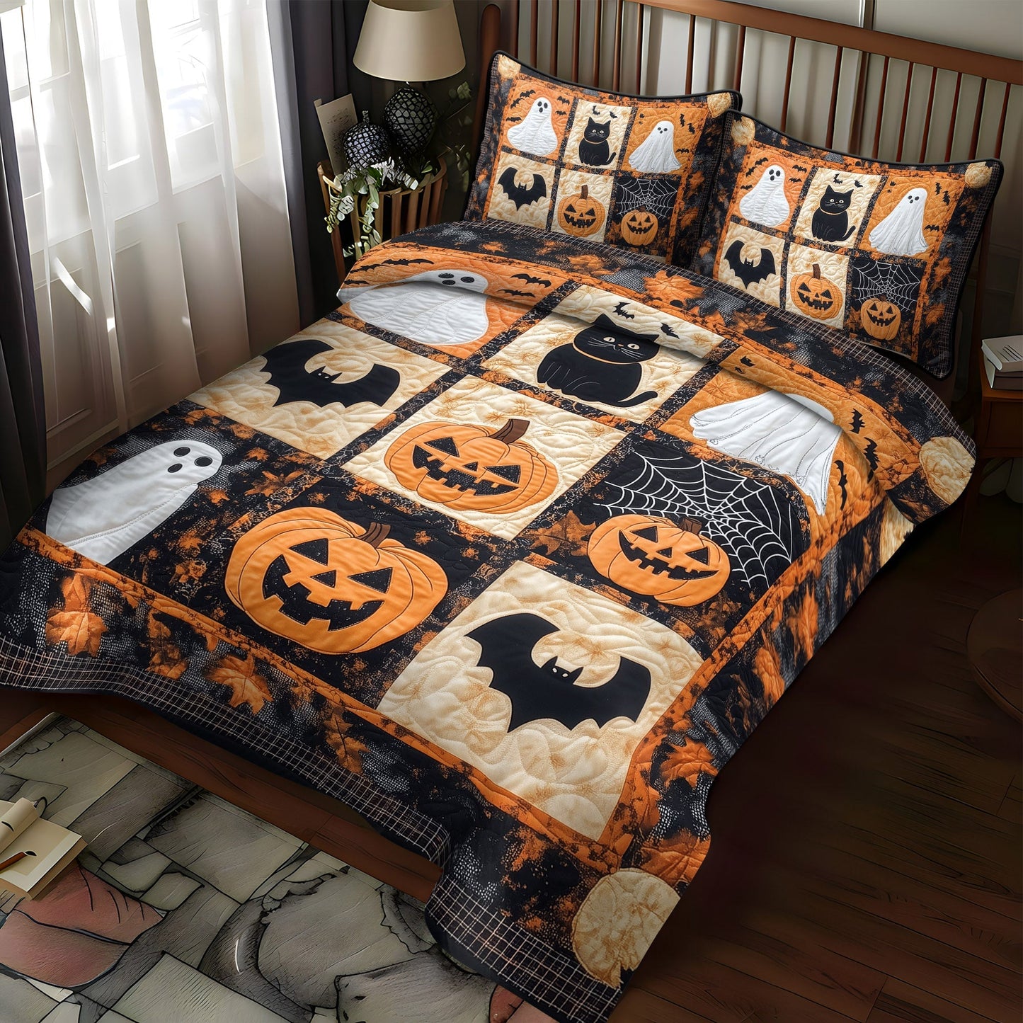 Ghostly Cat Tales 3-Piece Quilted Bedding Set NCU0TL1229