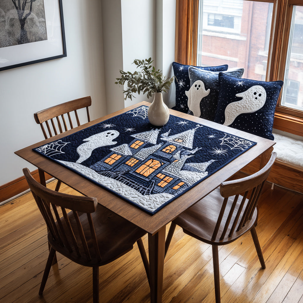 Ghostly Halloween Castle Quilted Table Topper NCU0HNH255