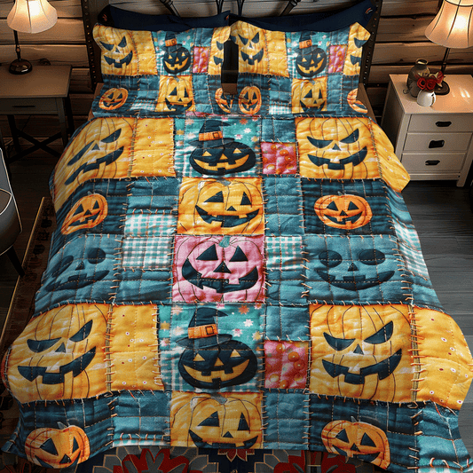 Ghostly House Halloween 3-Piece Quilted Bedding Set NCU0PD805