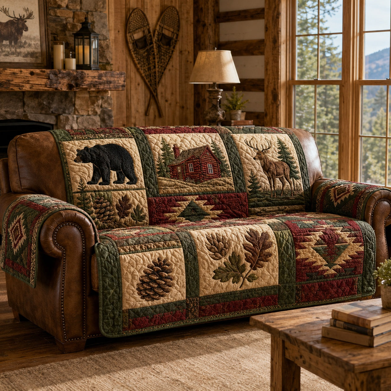 Giant Pinecone Retreat Quilted Sofa Cover NCU0PVL1079