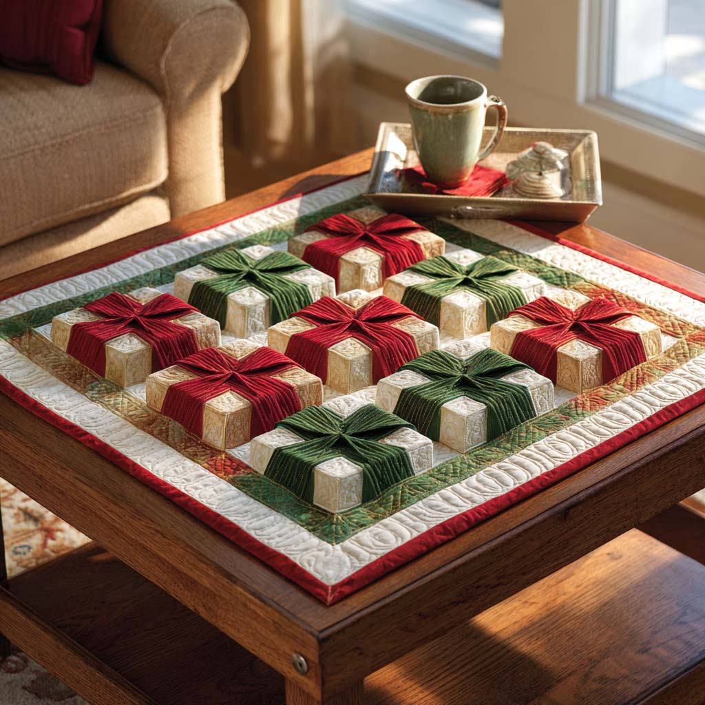 Gift Box Charm Quilted Table Topper NCU0NXD257