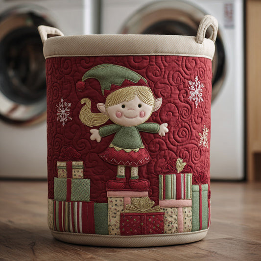 Gift Giving Elf Quilted Laundry Basket NCU0HNH489