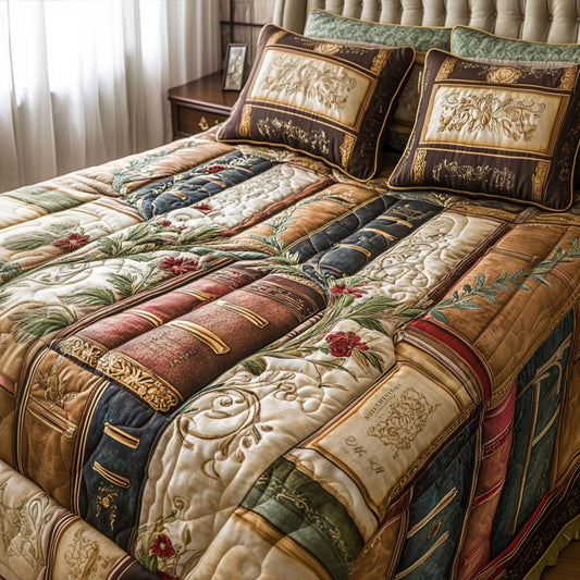Gilded Book Spines Collection 3-Piece Quilted Bedding Set NCU0PTT241