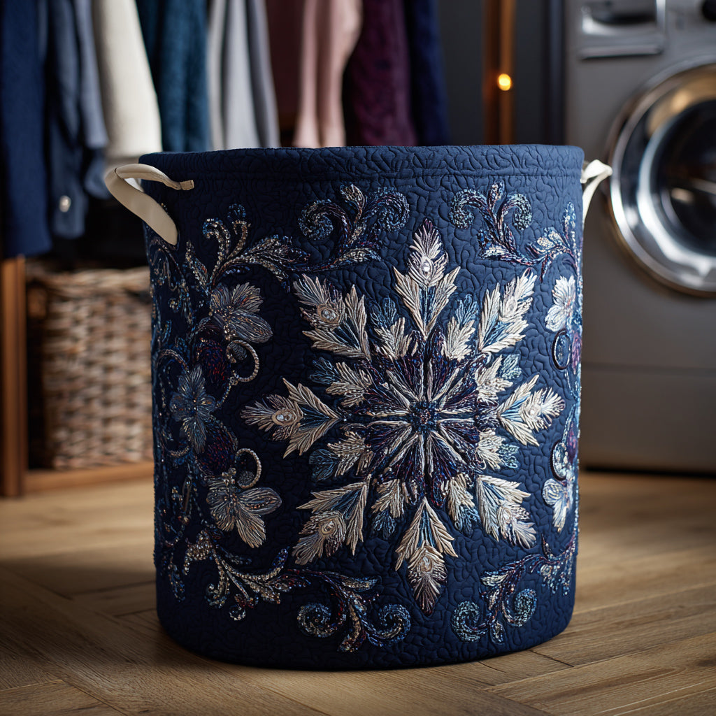 Gilded Snowflake Flourish Quilted Laundry Basket NCU0HNH197