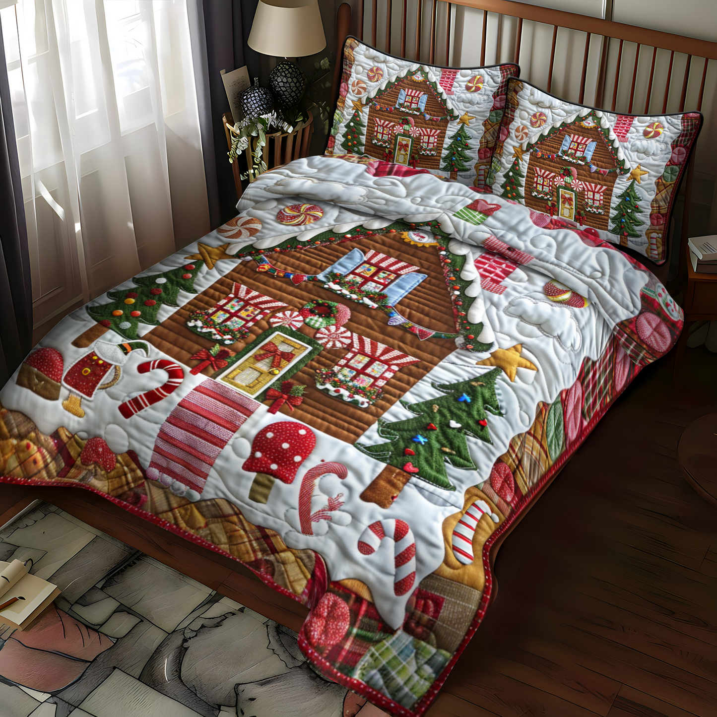 Gingerbread Delight 3-Piece Quilted Bedding Set NCU0NT038