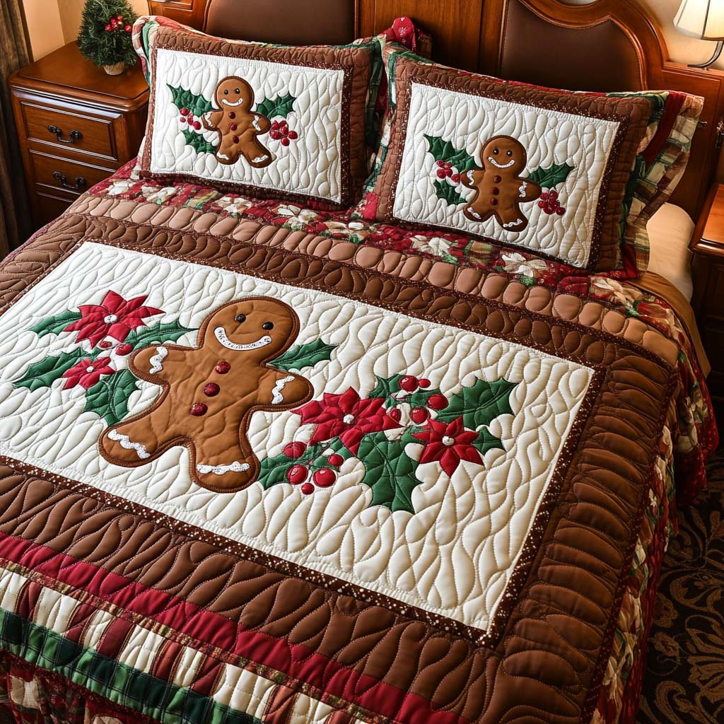 Gingerbread Cheer 3-Piece Quilted bedding Set NCU0NNT1698