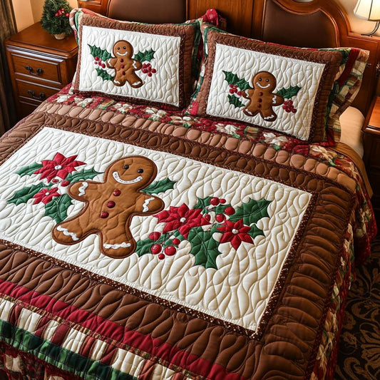 Gingerbread Cheer 3-Piece Quilted bedding Set NCU0NNT1698