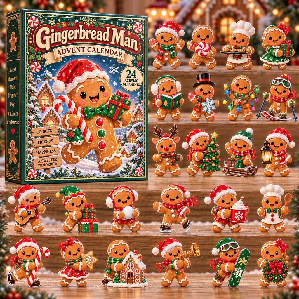 CHRISTMAS KICKOFF 40% OFF - Gingerbread Man Advent Calendar 2026 - 24-Day Festive Countdown, Acrylic Charms Blind Box - Gift For Family and Friends AC0HH004