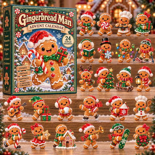 CHRISTMAS KICKOFF 40% OFF - Gingerbread Man Advent Calendar 2026 - 24-Day Festive Countdown, Acrylic Charms Blind Box - Gift For Family and Friends AC0HH004