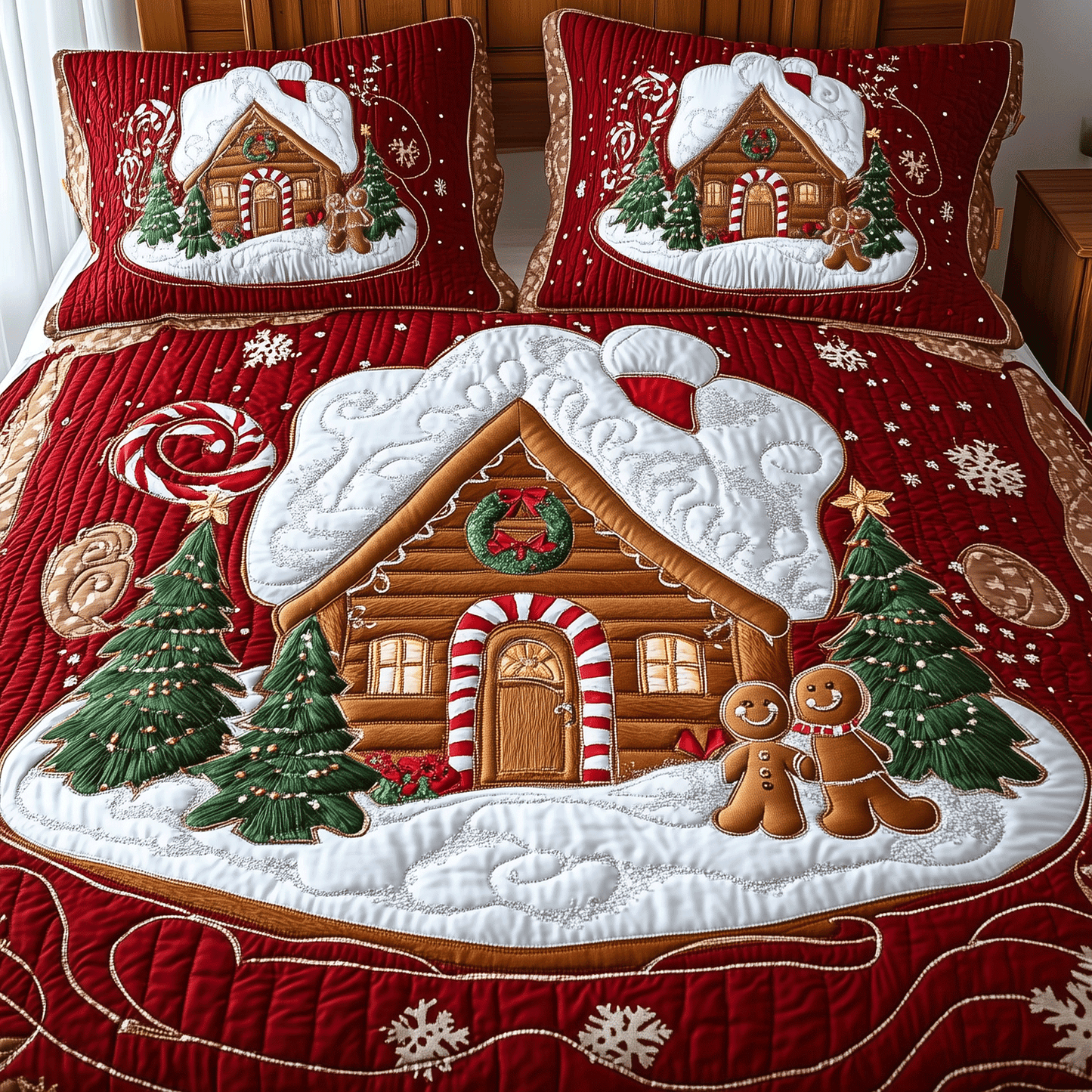 Gingerbread Snowland 3-Piece Quilted Bedding Set NCU0TH2221