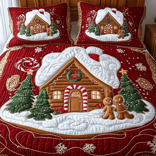 Gingerbread Snowland 3-Piece Quilted Bedding Set NCU0TH2221