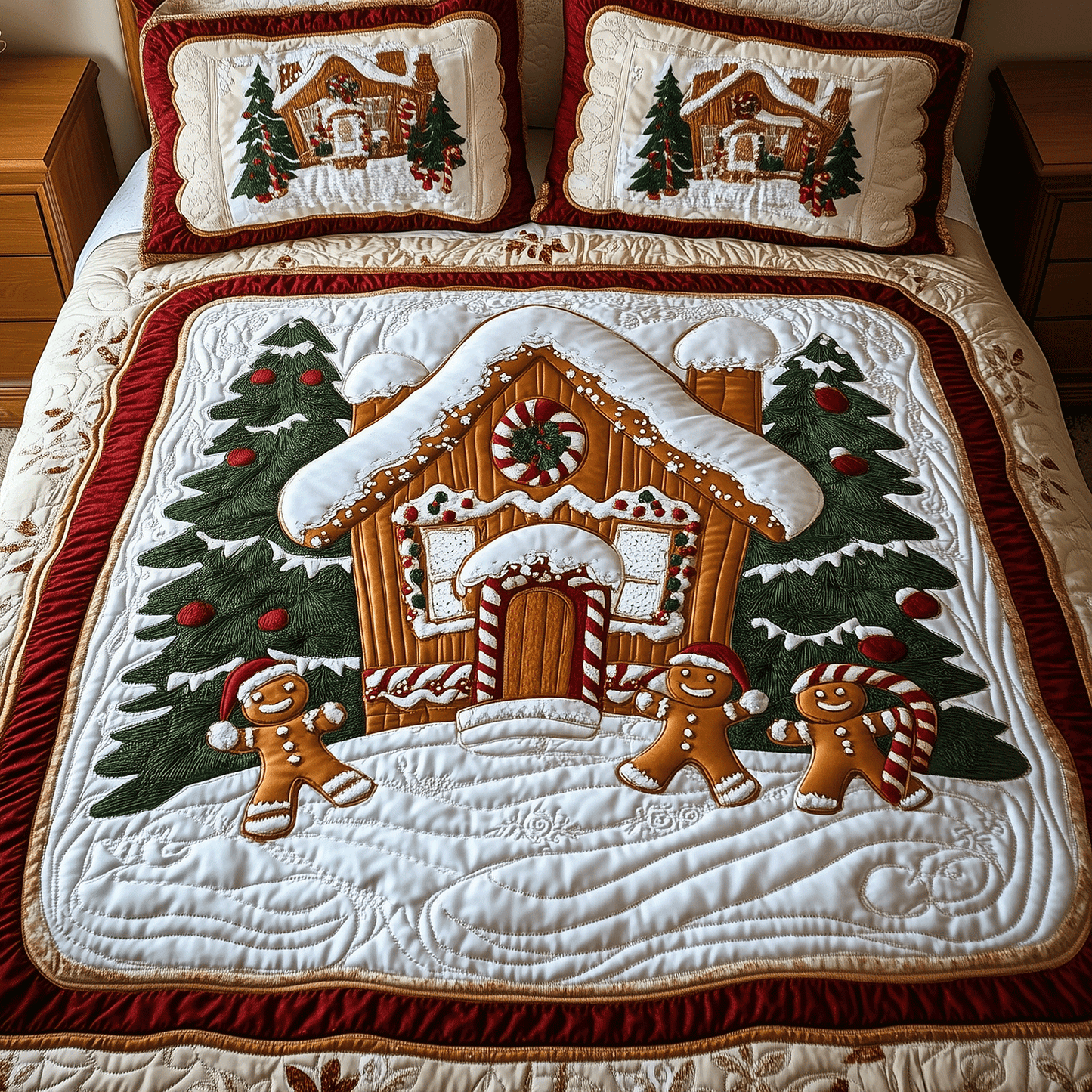 Gingerbread Village 3-Piece Quilted Bedding Set NCU0TH2226