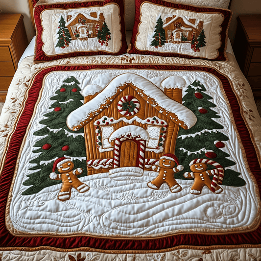 Gingerbread Village 3-Piece Quilted Bedding Set NCU0TH2226