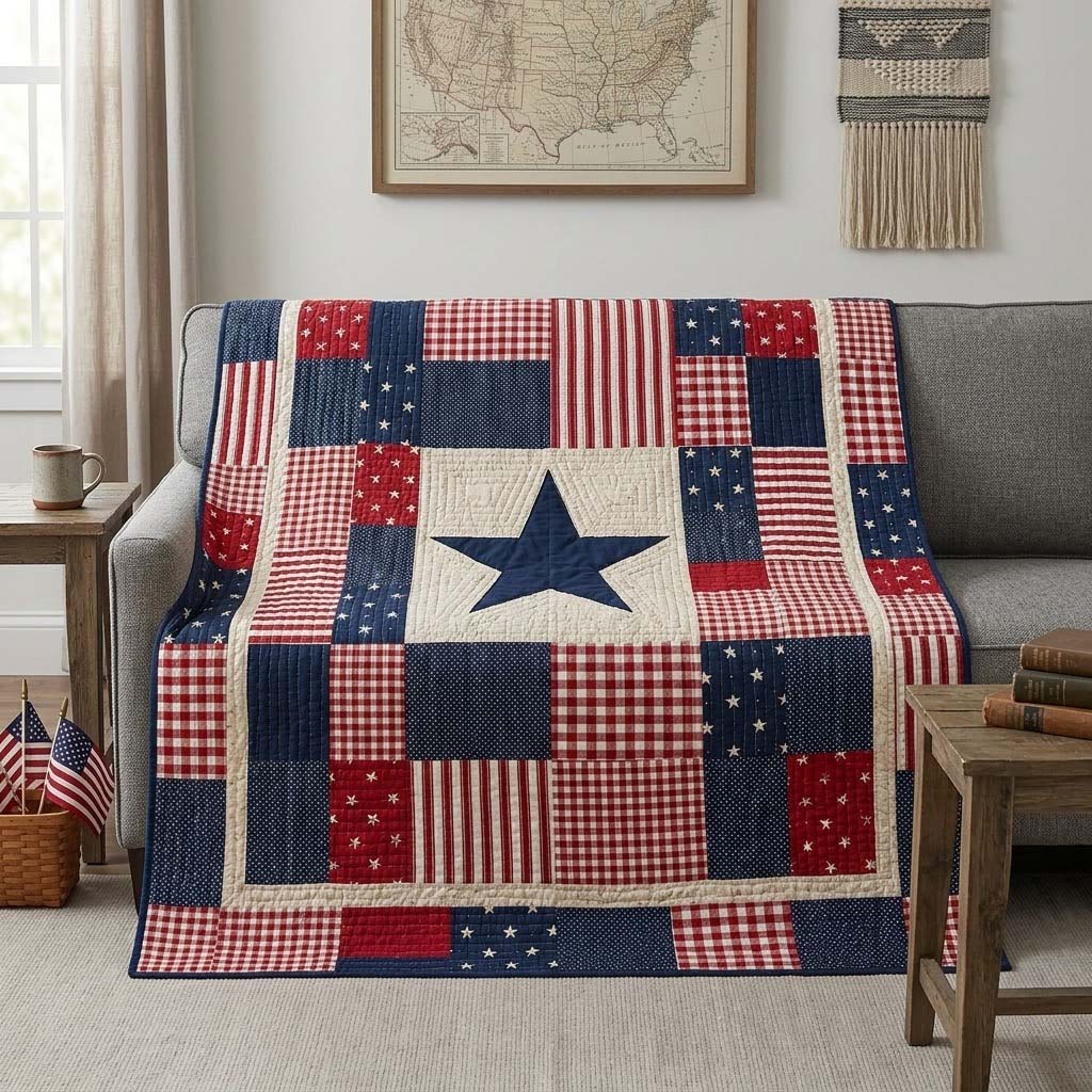 Gingham Lone Star Quilted Blanket NCU0DQQ0543
