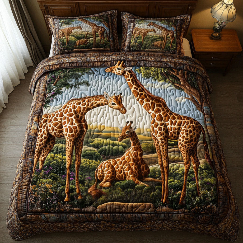 Giraffe Family Bond 3-Piece Quilted Bedding Set NCU0NNT296