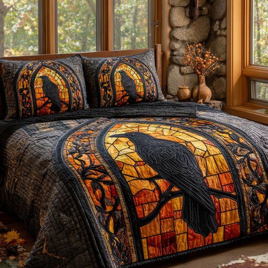 Glass Raven 3-Piece Quilted Bedding Set NCU0PVL915