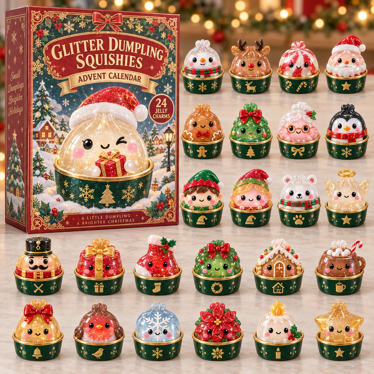 CHRISTMAS KICKOFF 40% OFF - Glitter Dumpling Advent Calendar 2026 - 24-Day Festive Countdown, Acrylic Charms Blind Box - Gift For Christmas Lovers AC0TV001